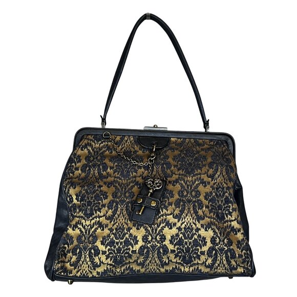 Nine West VTG America Bag Karen Elson Brocade Navy Gold Tapestry Purse Goth Boho - Picture 2 of 15